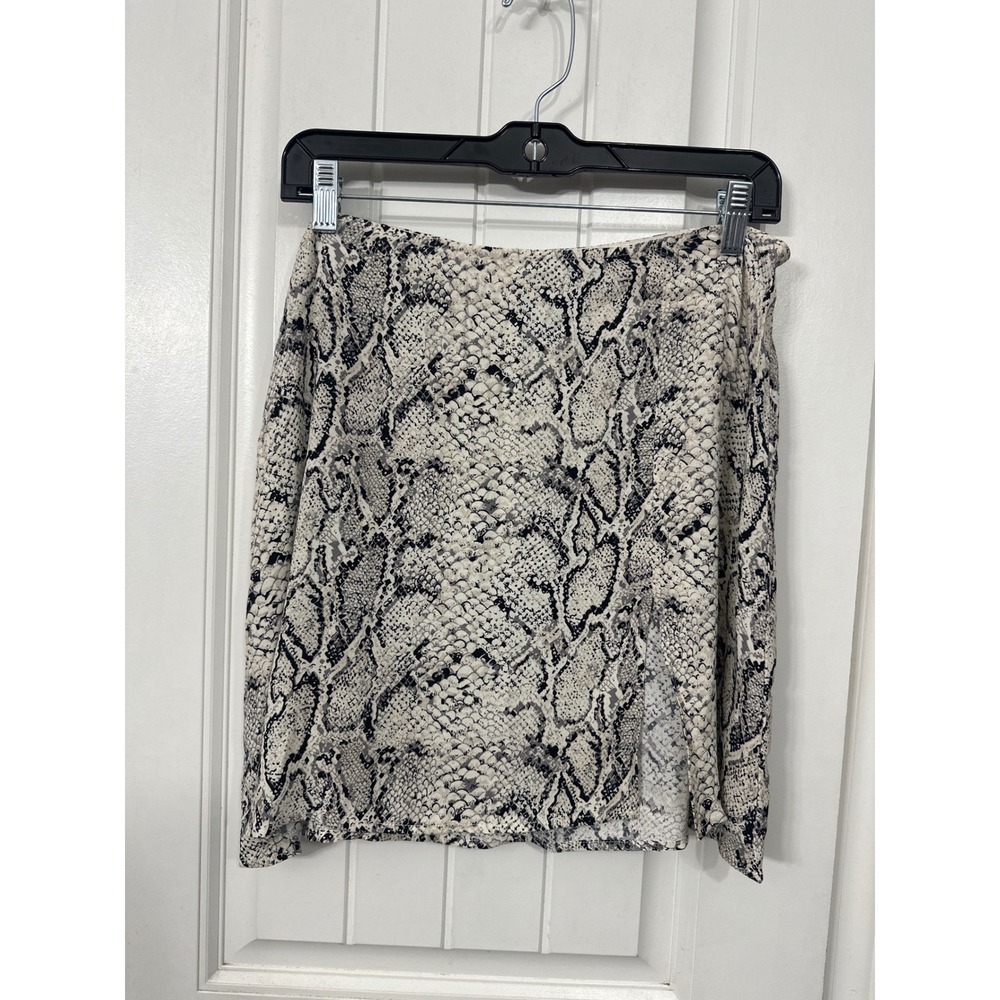Reformation Snakeskin Print Mini Skirt Grey Black Animal Slit Size 12 High Waist
